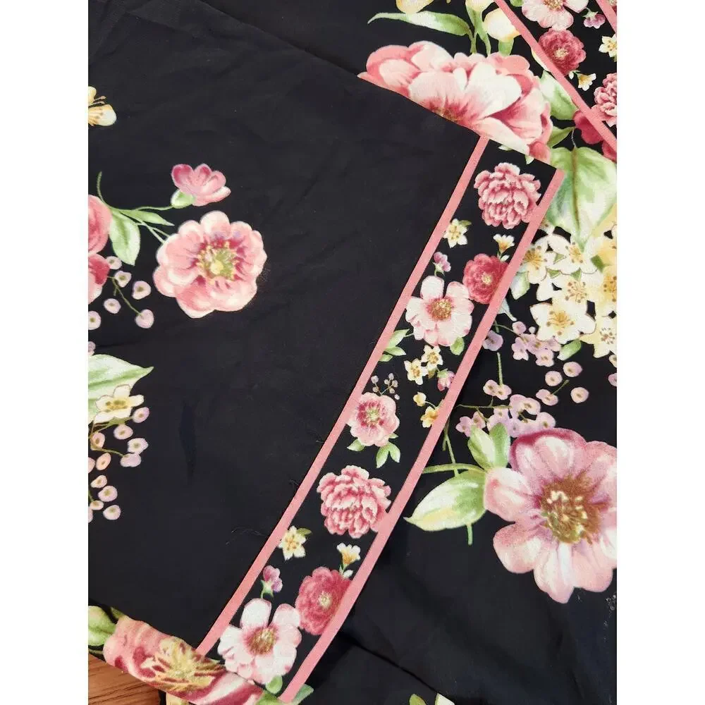 Oscar De La Renta Pink label black pink rose robe sz‎ L/XL kimono floral satin